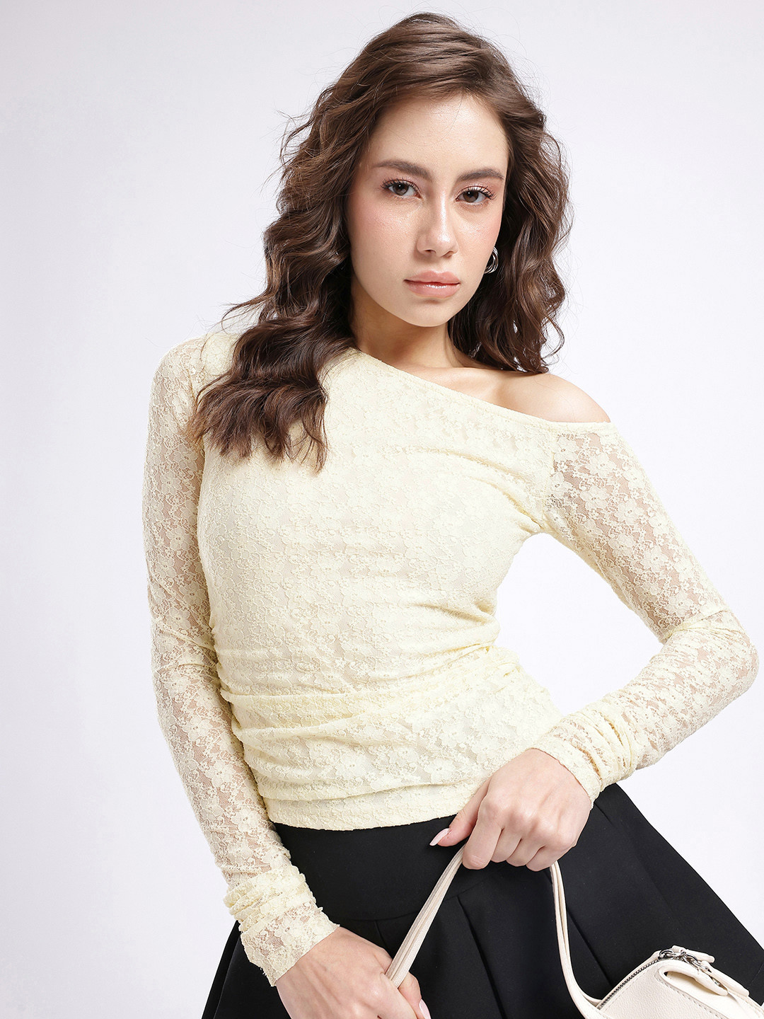 glitchez One Shoulder Lace Fitted Top
