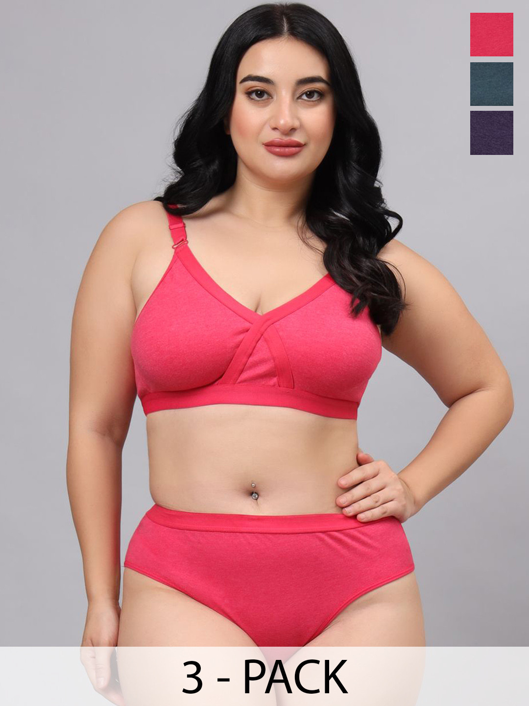 Designer Bugs Pack Of 3 Cotton Non Padded Lingerie Sets LS-ZAN-GRN-P-PR-30B