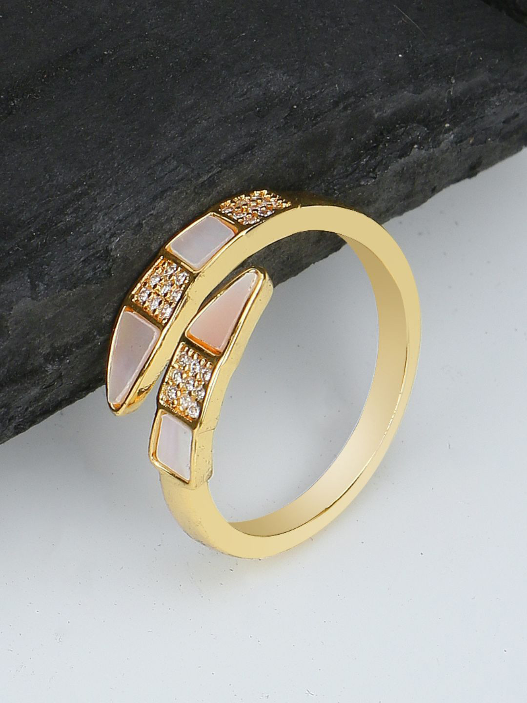 DressBerry Gold Plated Mother of Pearl Adjustable Finger Ring