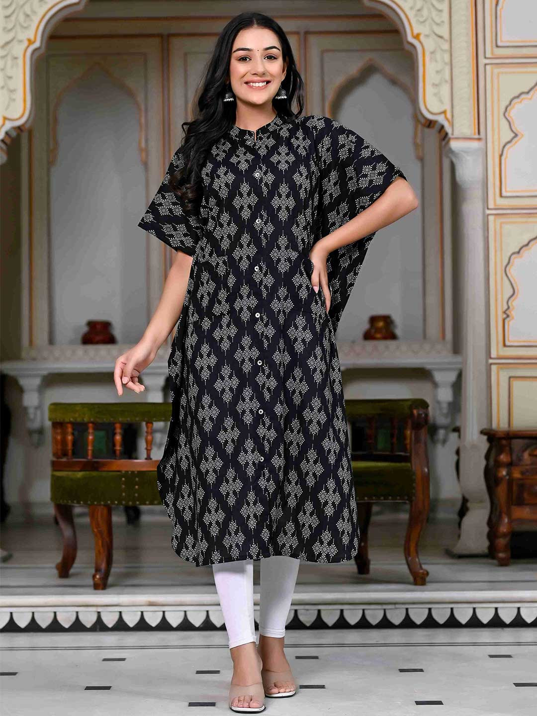 MissKurti Women Round Neck Flared Sleeves Kaftan Kurta