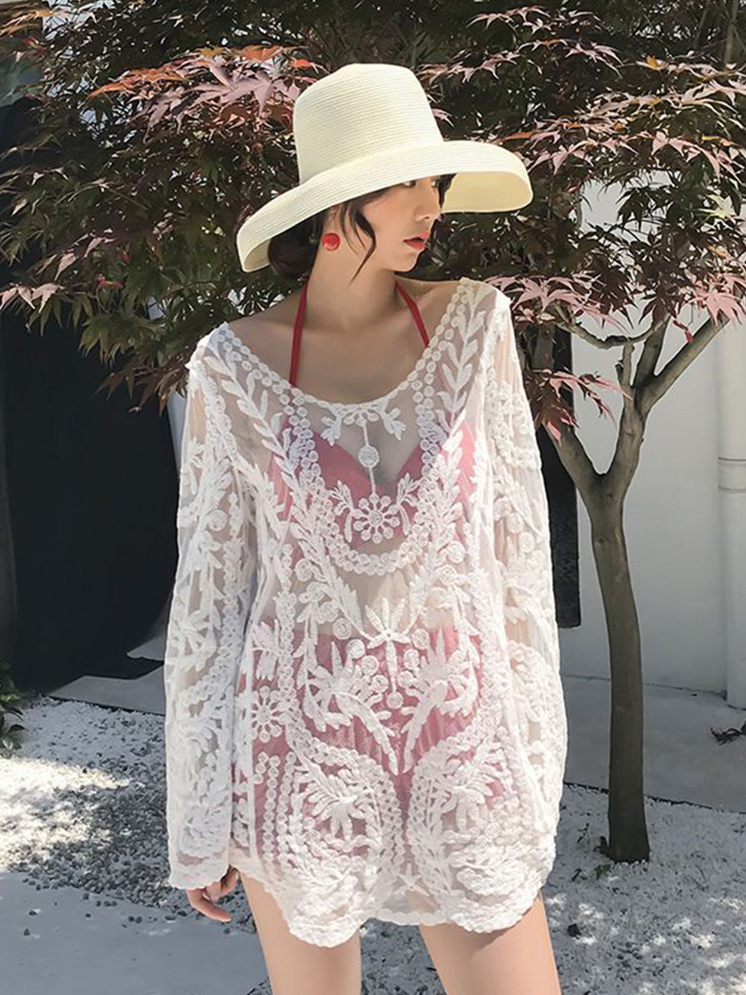 Routes by All About You Floral Embroidered Lace Longline Top