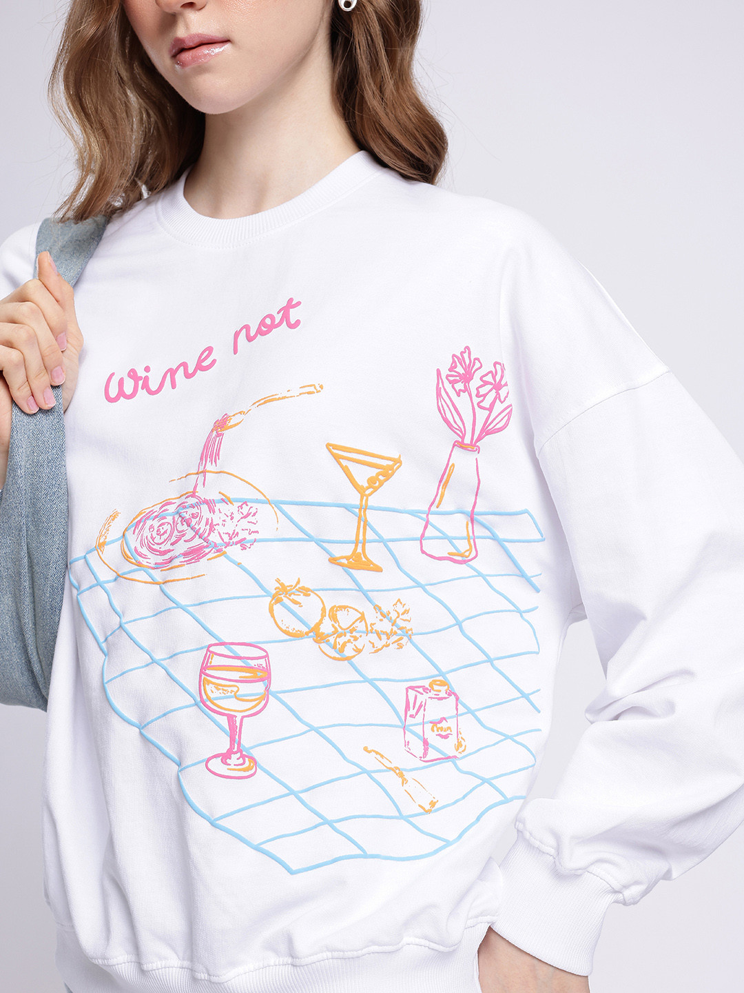 glitchez City Vibe Graphic Printed Cotton Terry Oversized Sweatshirt