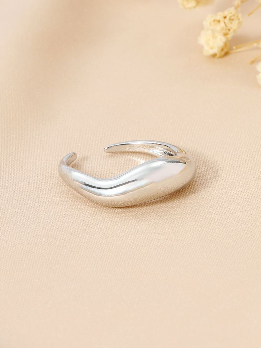 SALTY Women & Girls Molten Wave Silver Stylish Adjustable Finger Ring