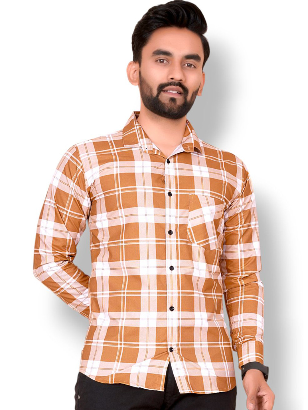 HKV FASHION Men Modern Spread Coller Checked  Slim Fit Shirt