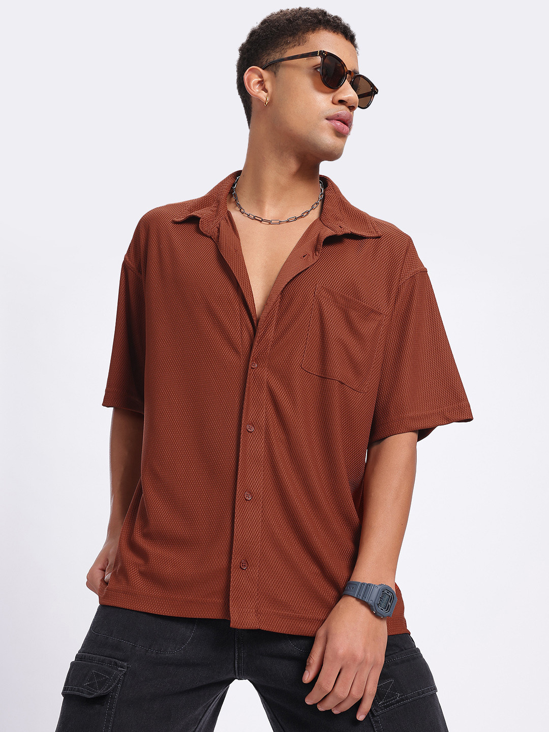 Rust Textured Relaxed Fit Shirt