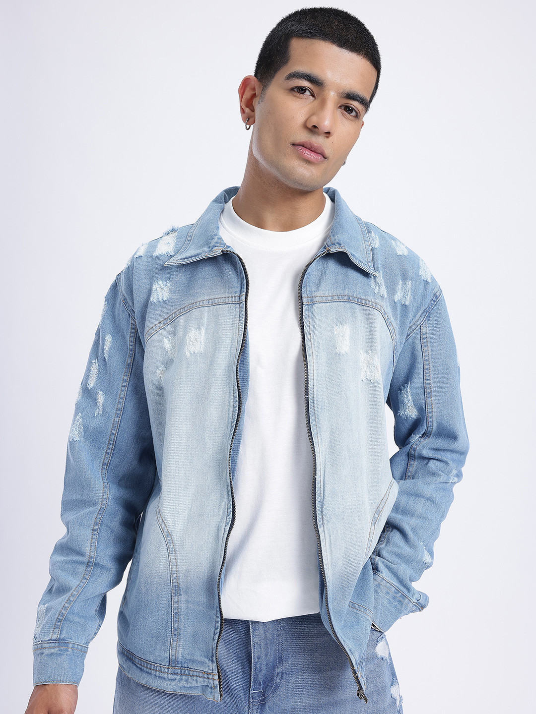 glitchez Denim Washed Distressed Jacket