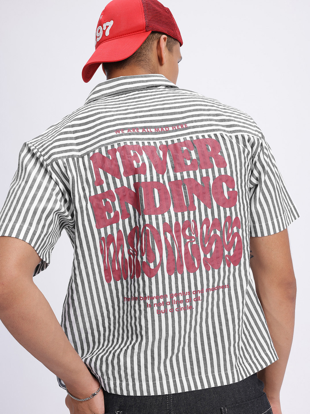 glitchez Stripes Graphic Relaxed Bowling Shirt