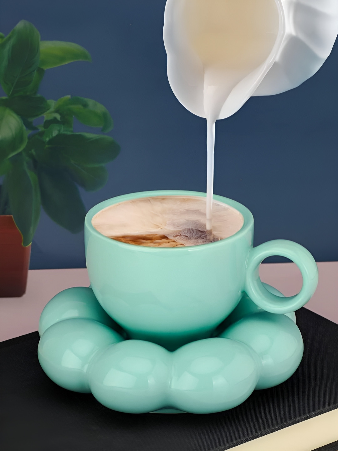 Kraftlik Handicraft Blue Ceramic Handmade Cup with Saucer-200ml