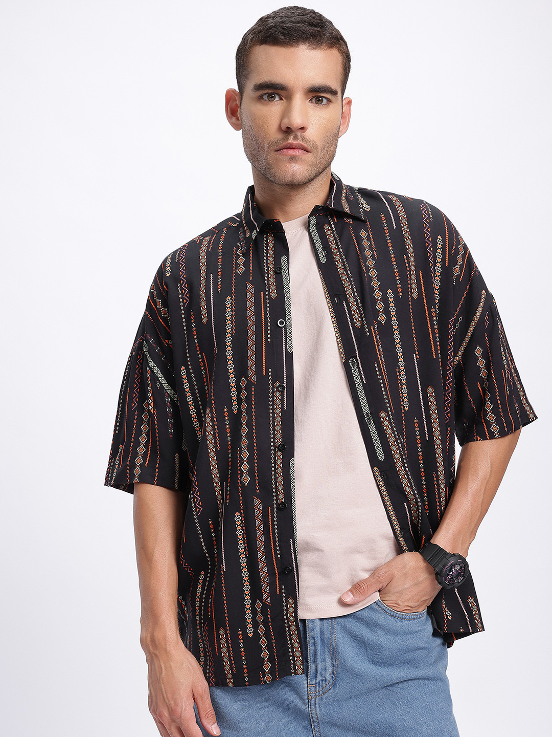 Boho Ethnic Motif Relaxed Fit Casual Shirt