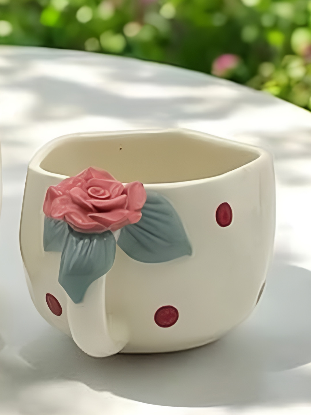 Kraftlik Handicraft Antalya Ring Off White Polka Dots Ceramic Handmade Mug-200ml