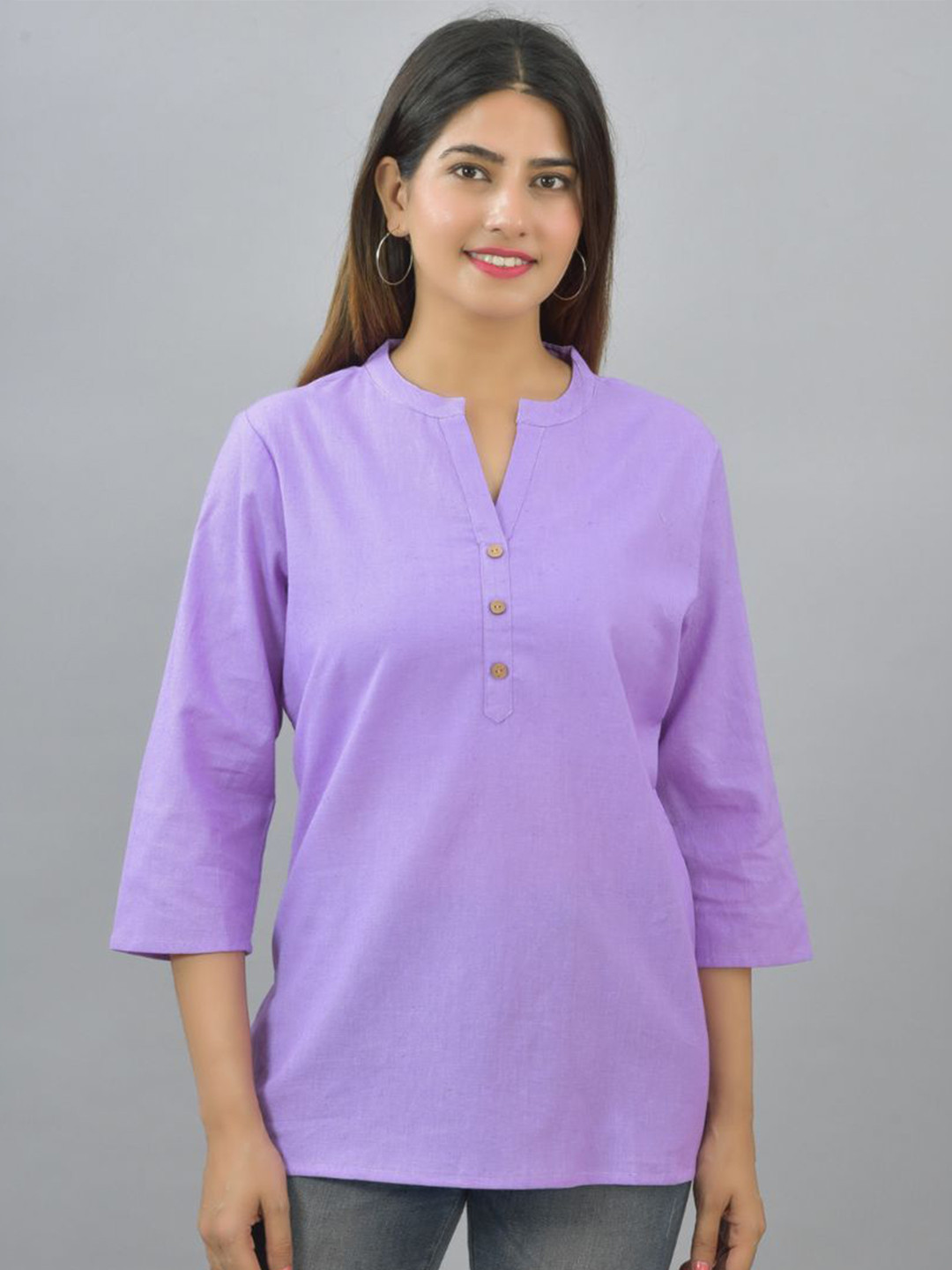 Suha Women Solid Casual Regular Mandarin Collar Top