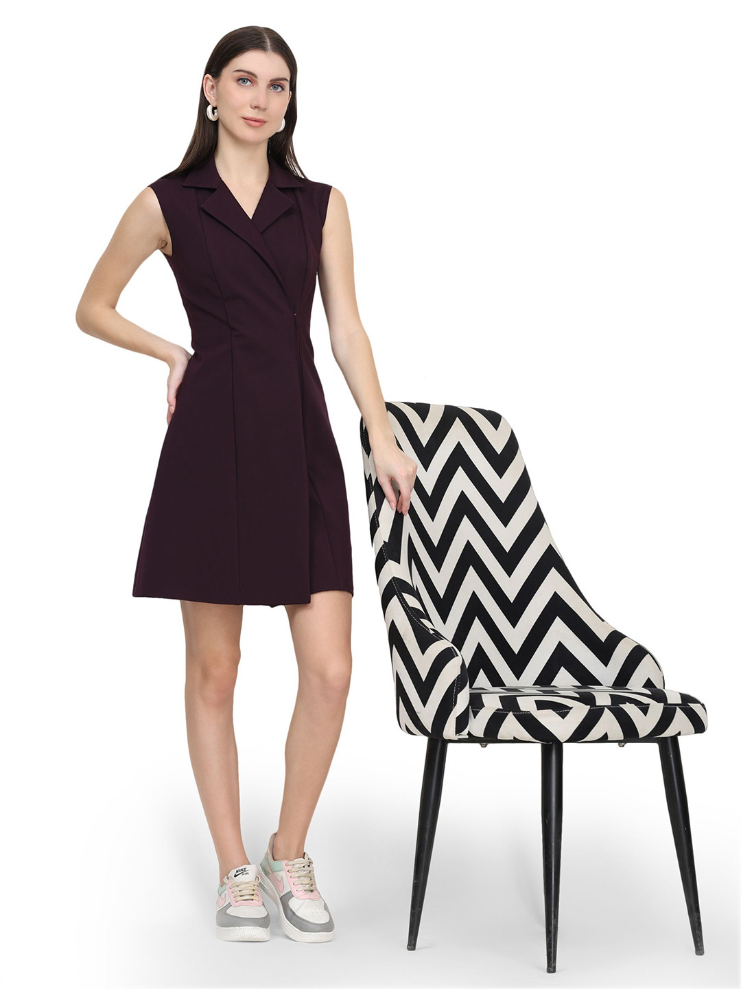 KELIN Women Shirt Collar Crepe Blazer Dresses