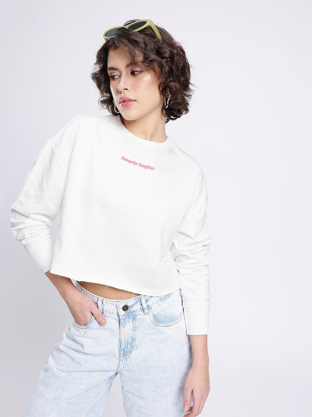 glitchez Minimal Print Boxy Fit Crop Sweatshirt