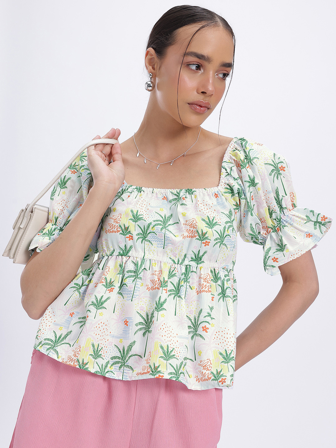 glitchez Puffed Ruffle Detailed Empire Top