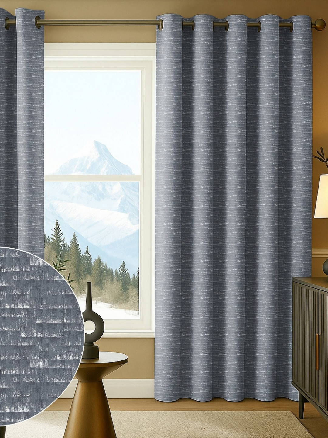 Myntra Elegant Homes Grey Set of 2 Black Out Door Curtain