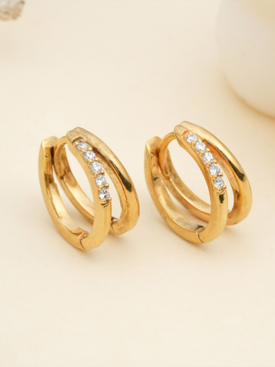 Orebella 925 Sterling Silver 18k Gold Plated Cubic Zirconia Studded Hoop Earrings