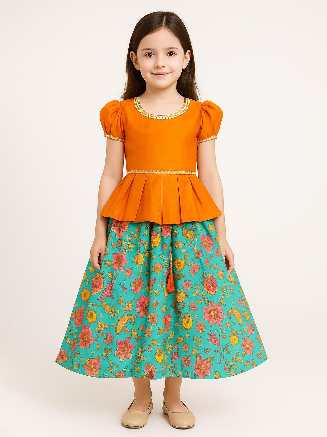 BAESD Girls Pattu Pavadai Top with Skirt Clothing Set