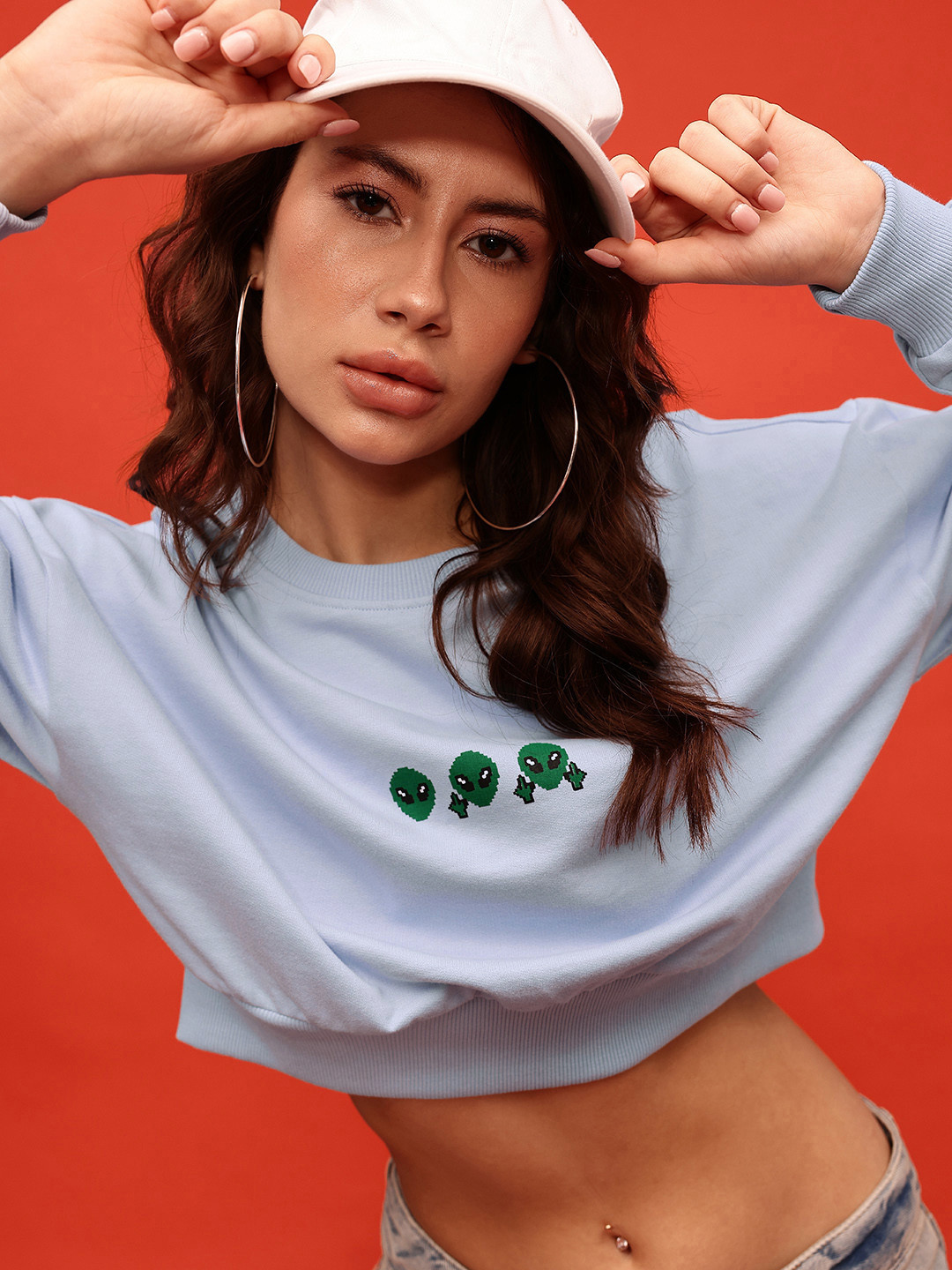 glitchez Urban Savvy Printed Cotton Terry Oversized Crop Sweatshirt