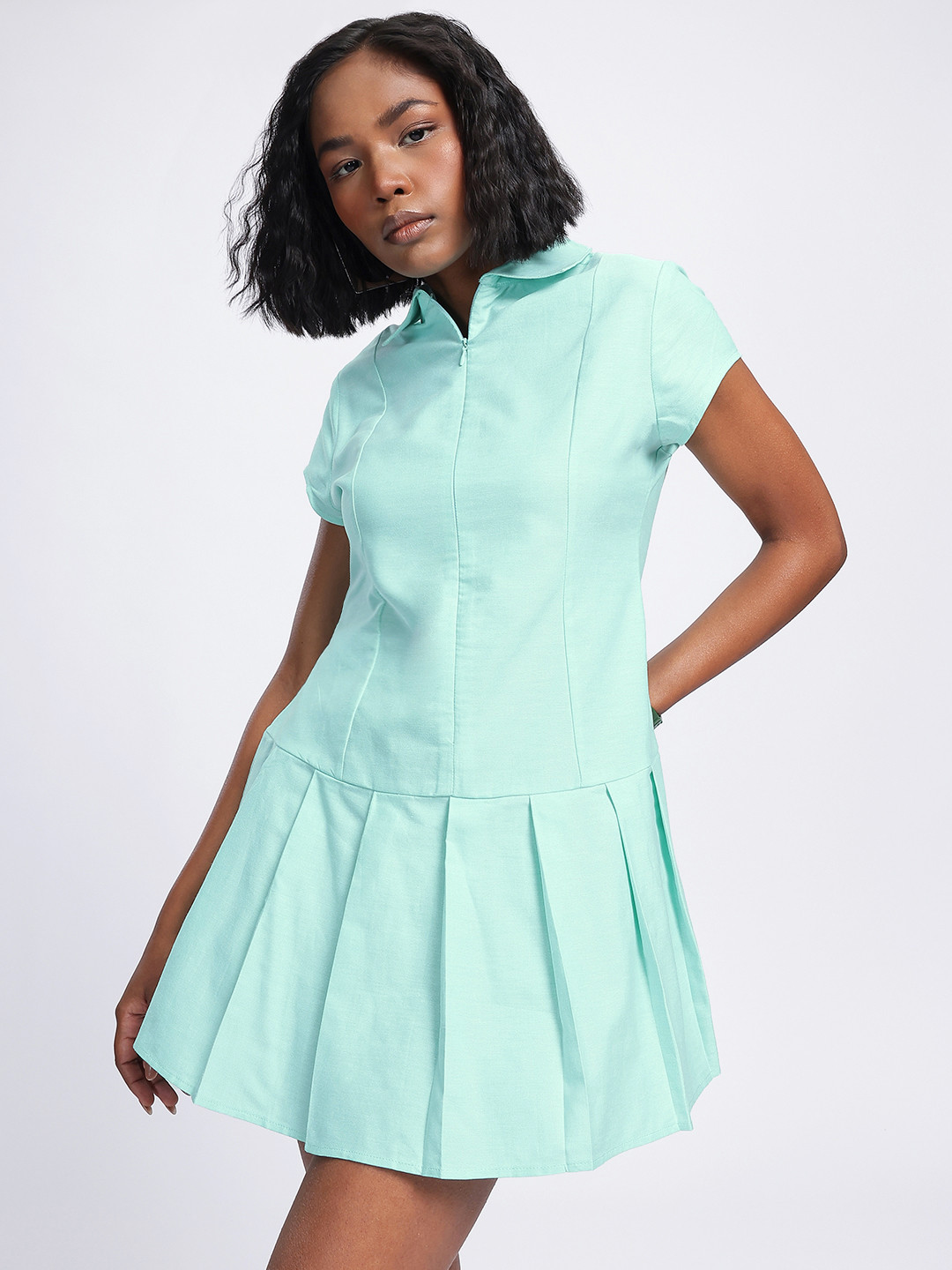 glitchez Pleated Mini Drop-Waist Dress