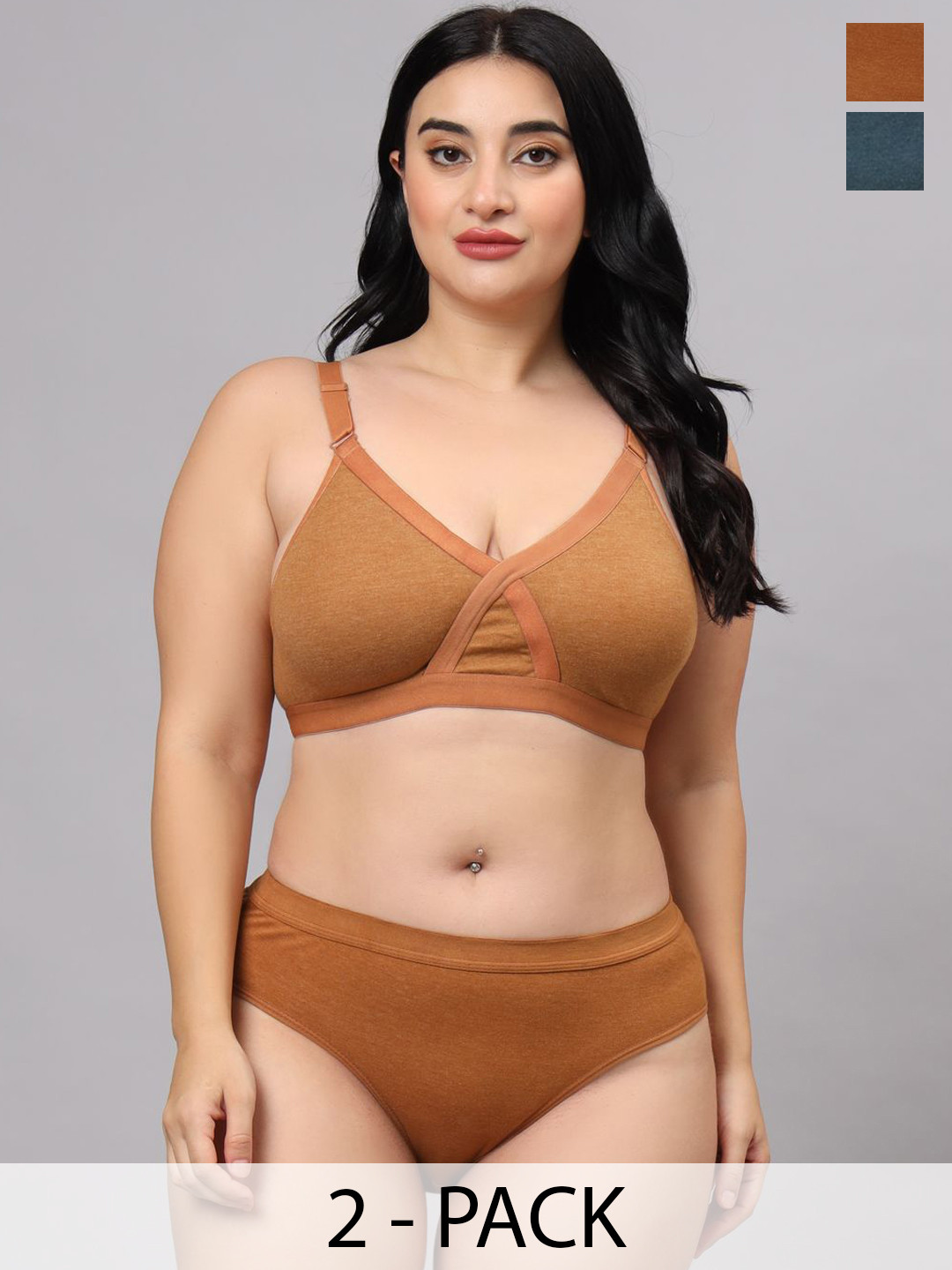 Designer Bugs Pack Of 2 Cotton Non Padded Lingerie Sets LS-ZAN-GRN-MS-30B