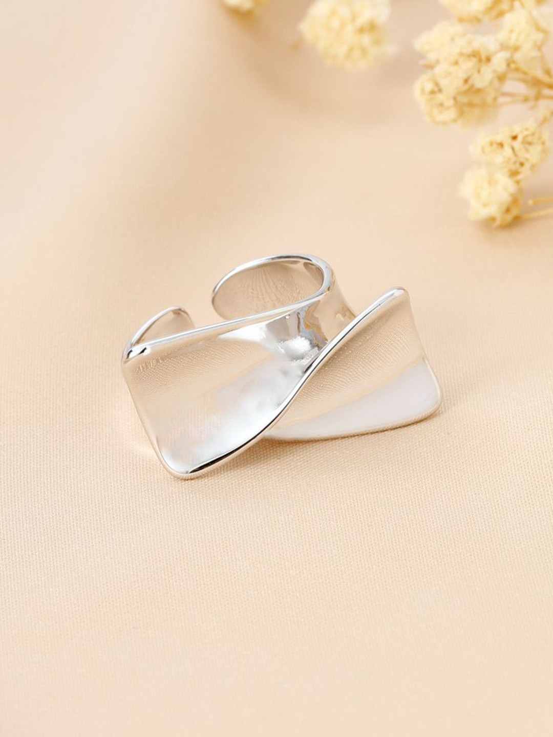 SALTY Women & Girls Silver Statement Curve Stylish Adjustable Finger Ring