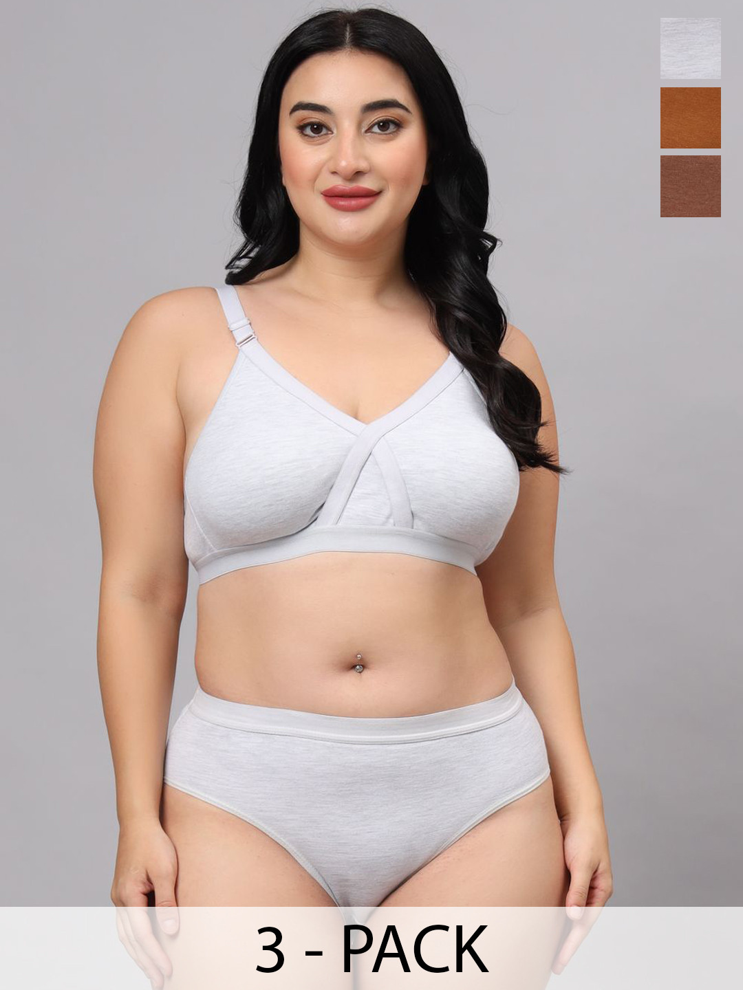 Designer Bugs Pack Of 3 Cotton Non Padded Lingerie Sets LS-ZAN-CH-MS-WH-30B