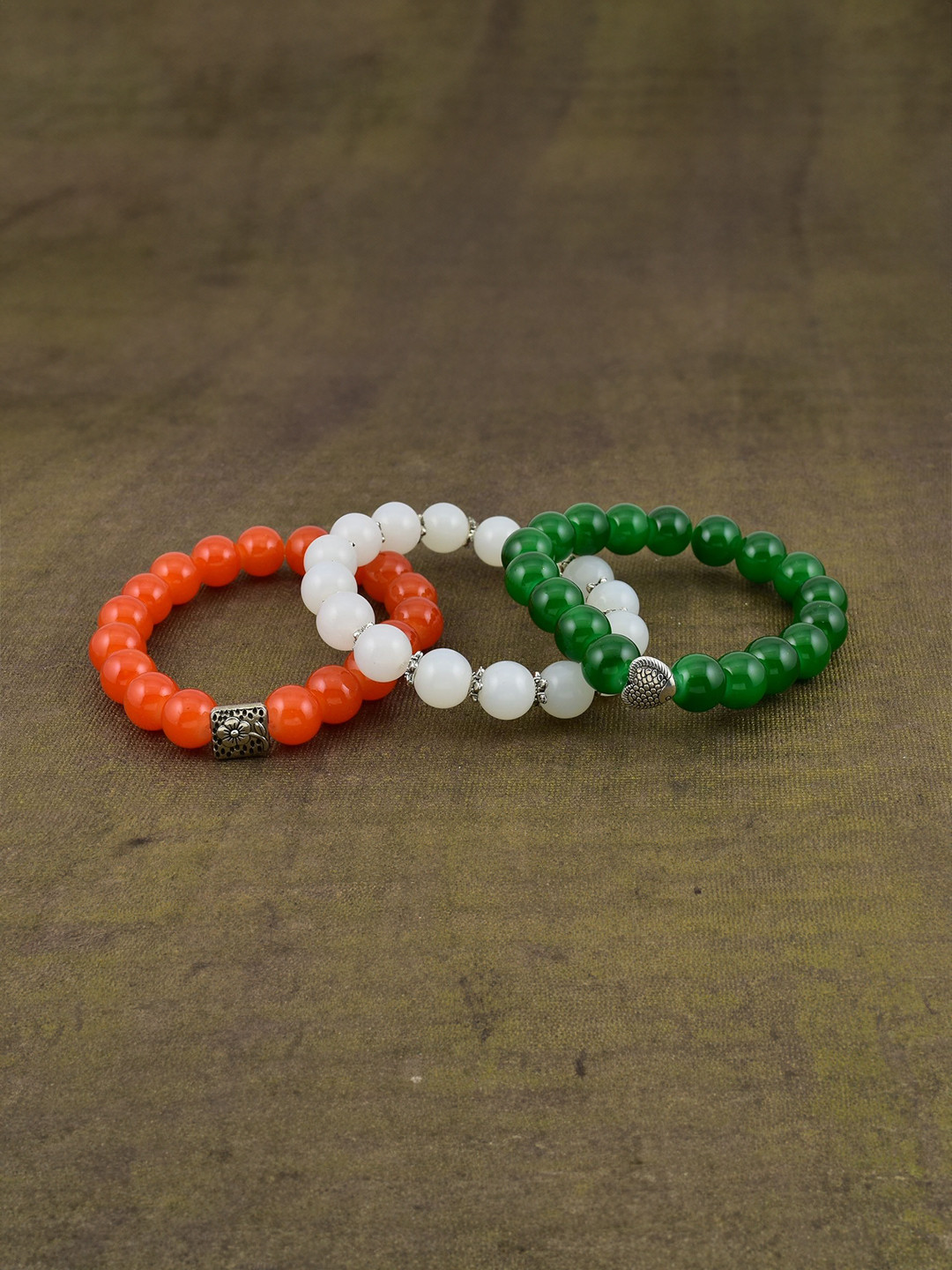 HIGH TRENDZ Set Of 3 Artificial Beaded Tricolour Elasticated Bracelet