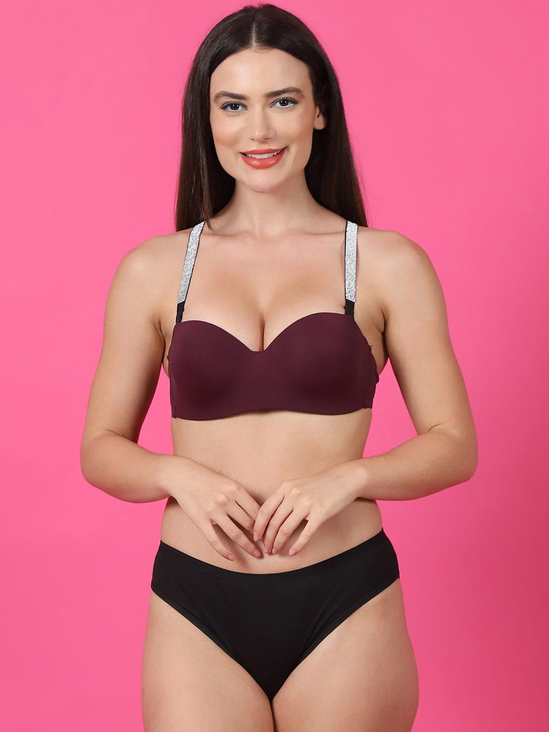 Quttos Shine Strap Lightly Padded Lingerie Set QT-SET-7042-WHN-30B