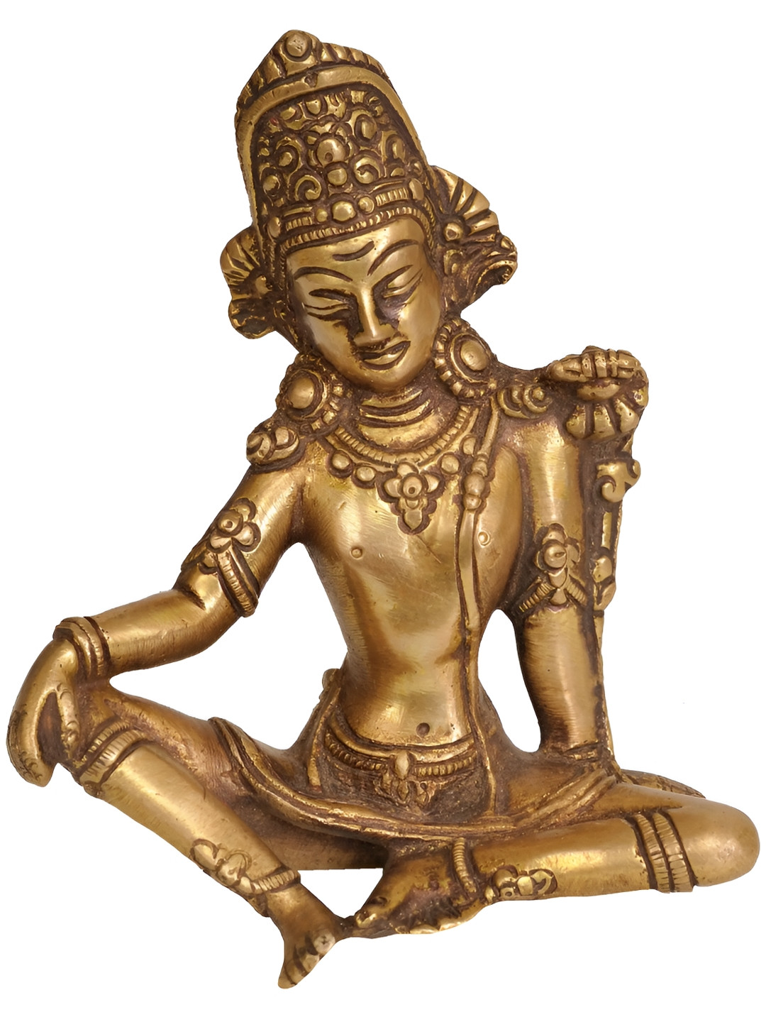 Exotic India Bhagawan indra Gold Brass Metallic Prayer Room Small Showpiece - 4.3 Inches