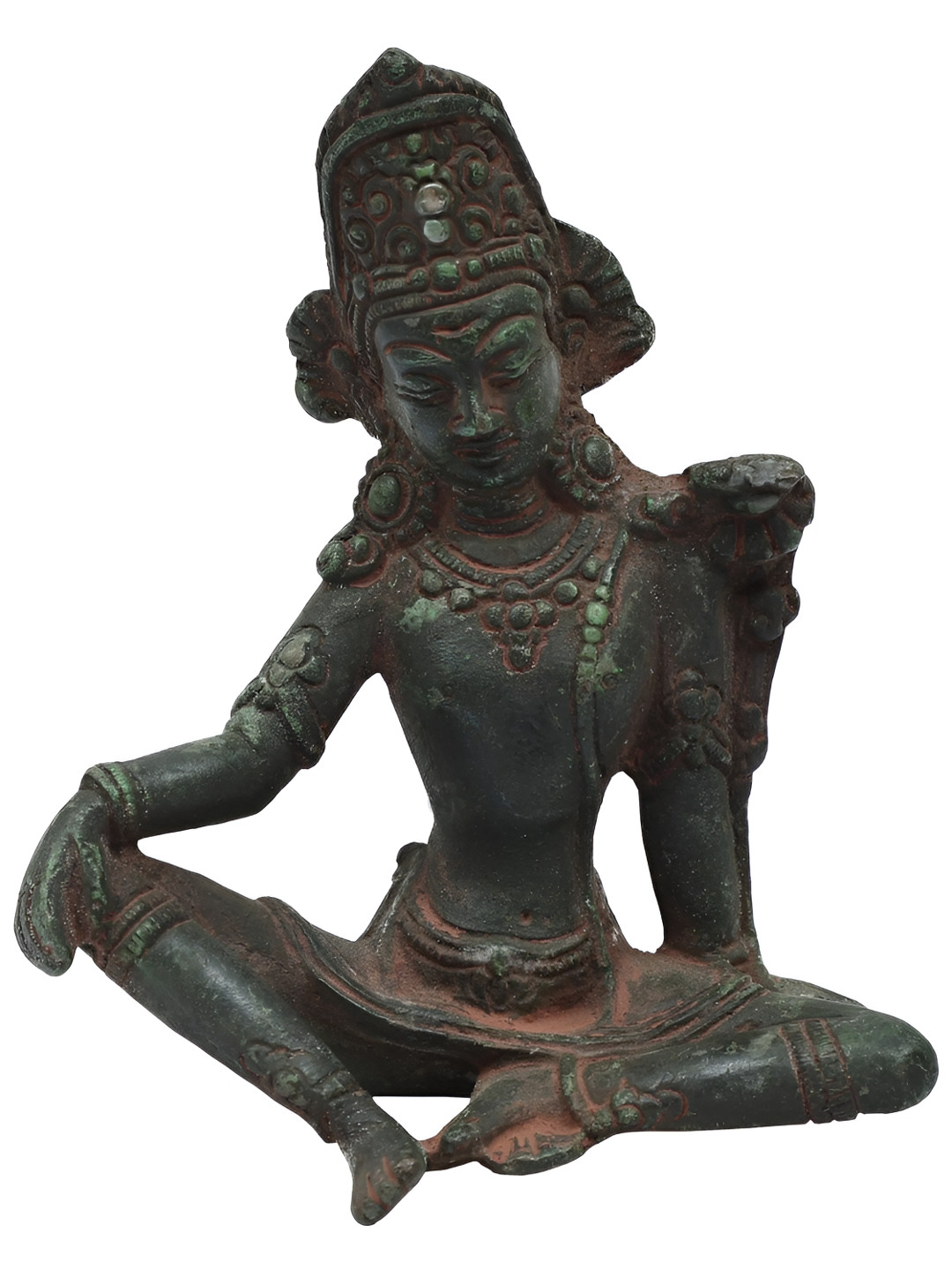 Exotic India Bhagawan indra Green Brass Metallic Prayer Room Medium Showpiece - 4.3 Inches