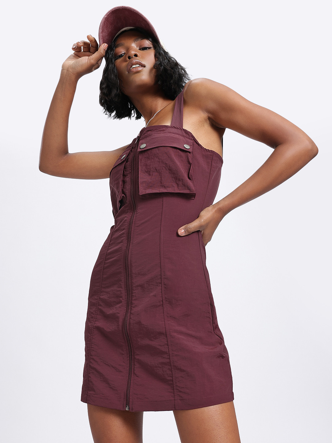 glitchez Shoulder Straps Zip-Up Mini Pinafore Dress