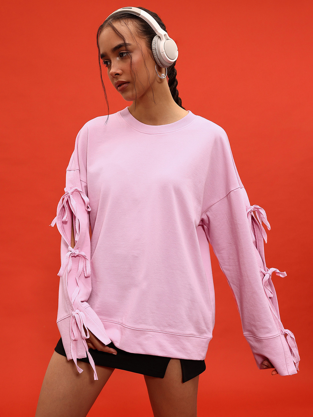 glitchez Cut Outs & Tie-Up Detail Sweatshirt