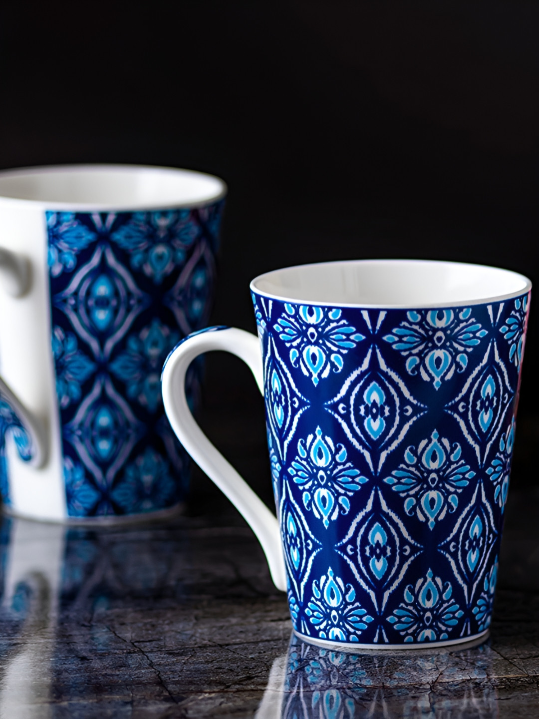 GOLDEN QUEEN'S Blue Ethnic Motifs Ceramic Microwave Safe 2 Piece Mug-300ml