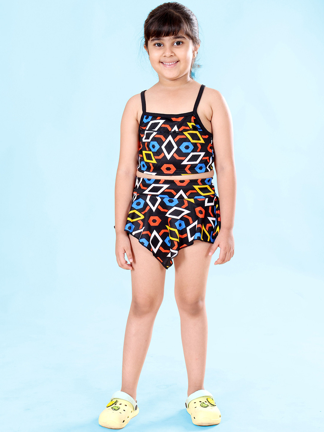 KiddoPanti Girls Printed Swimming Top & Shirt Swim Set