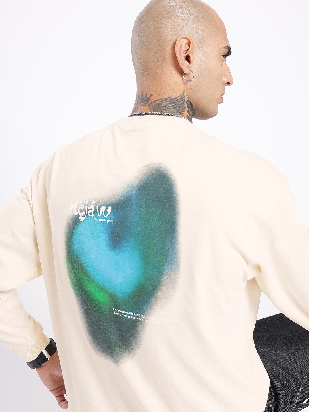 glitchez Laid-back Printed Cotton Terry Oversized Sweatshirt