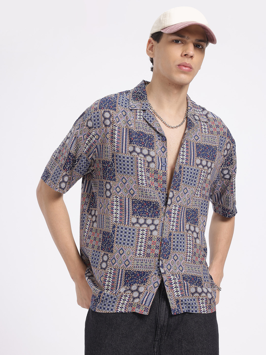 glitchez Folk Flora Bandana Print Relaxed Shirt