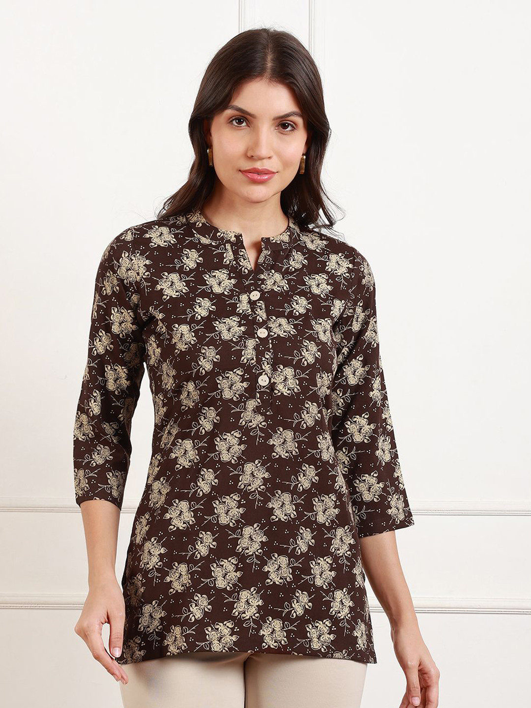 MORDEN MUSE Mandairan Coller Floral Printed A-Line Kurti