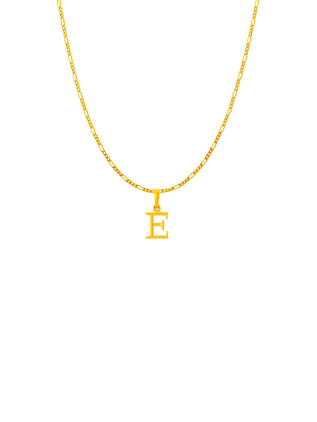 Metronaut Men 925 Sterling Silver 22KTGold-Plated E Alphabet Pendant With Figaro Chain