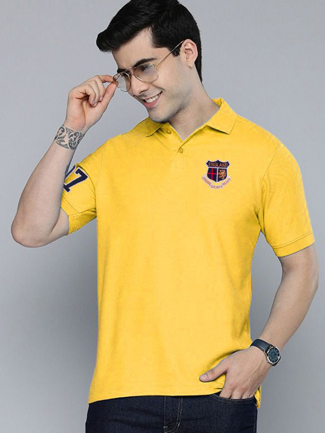 ADORATE Polo Collar Applique Cotton T-shirt
