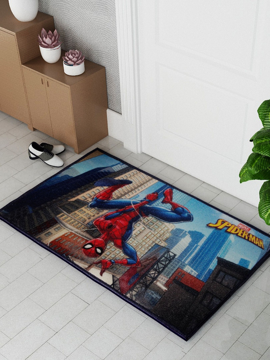 Athom Living Blue & Beige Marvels Spiderman Printed Anti-SkidDoormat