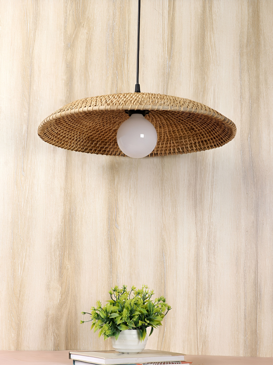 akway Beige Spherical Modern Hanging Wooden Ceiling Lamp