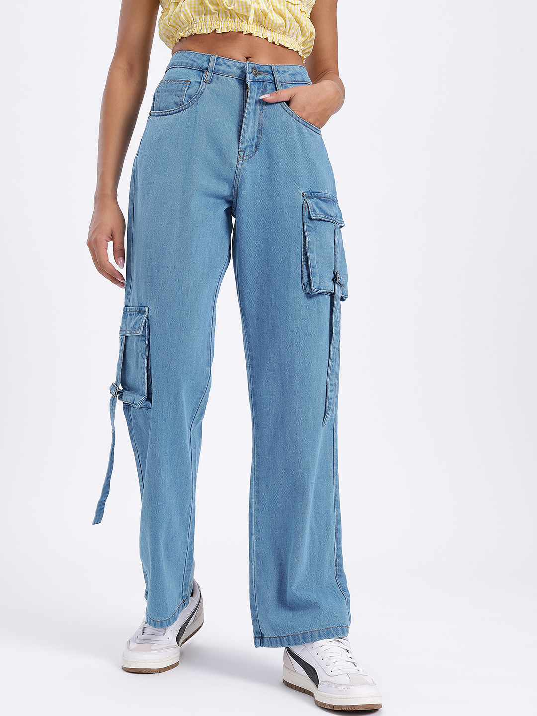 glitchez Women Straight Fit Cargo Style Jeans