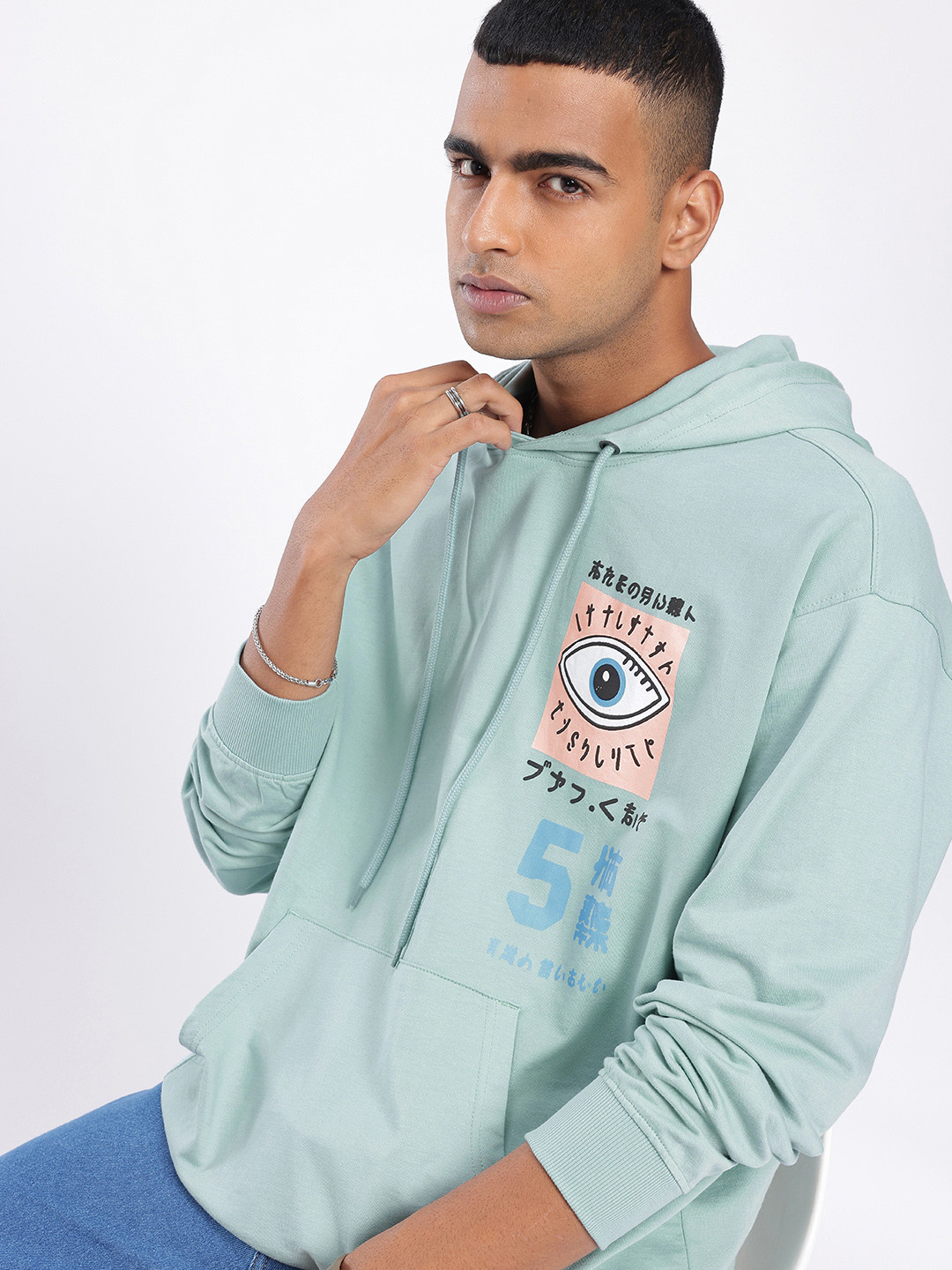 glitchez Cotton Terry Graphic Printed Hooded Oversized Sweatshirt