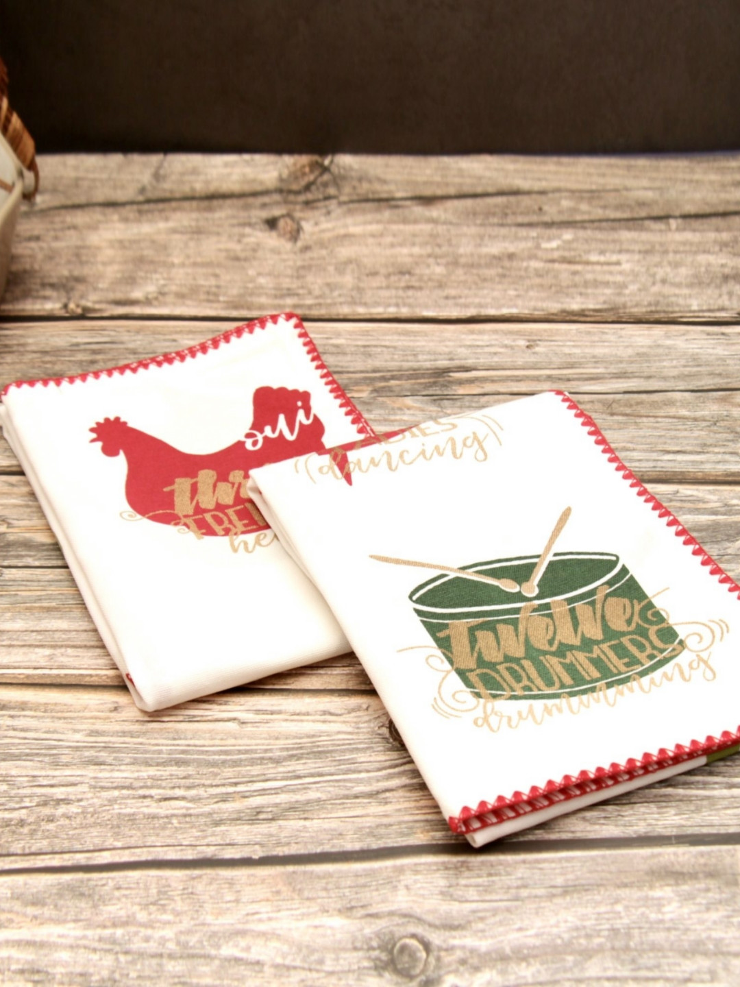 peppy little things 2-Pcs White & Green Printed KitchenTowels