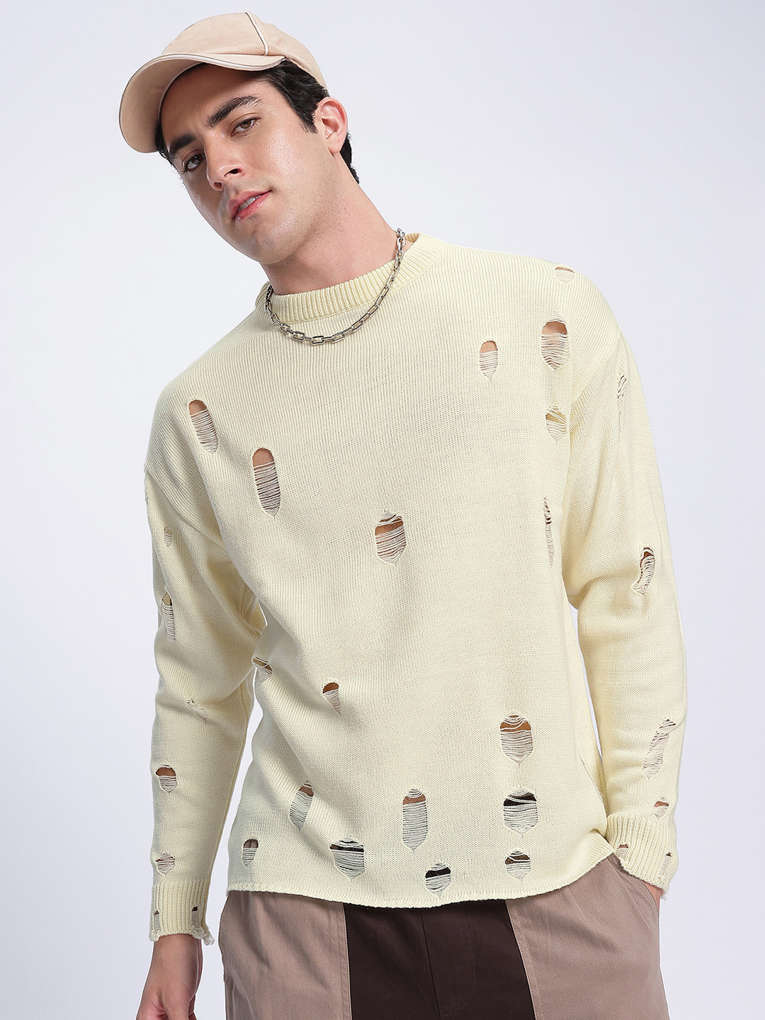 glitchez Frayed Comfort Ripped Drop-Shoulder Pullover