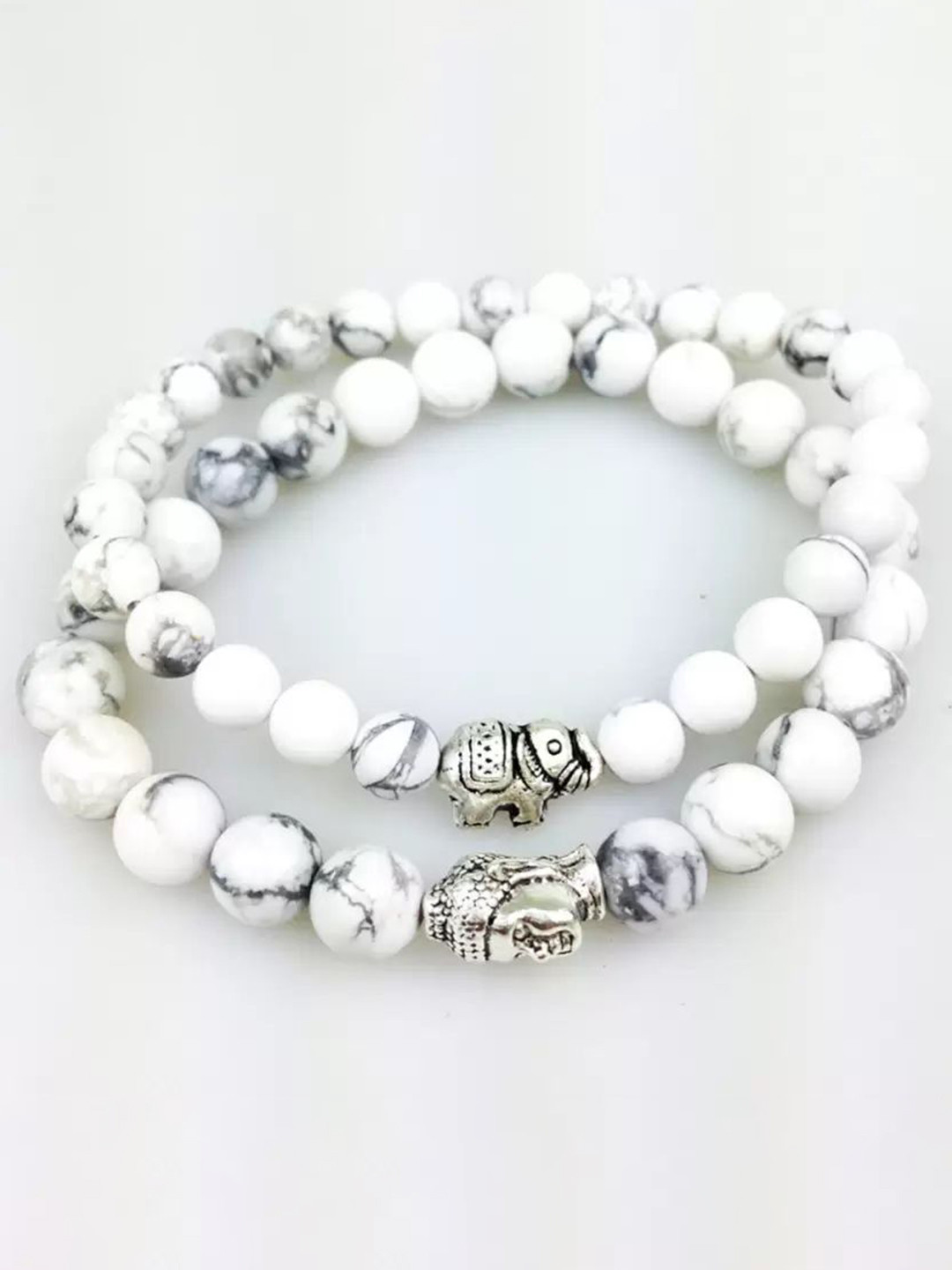 HIGH TRENDZ Unisex 2 Set Of 2 Artificial Beaded Couple Elasticated Bracelets