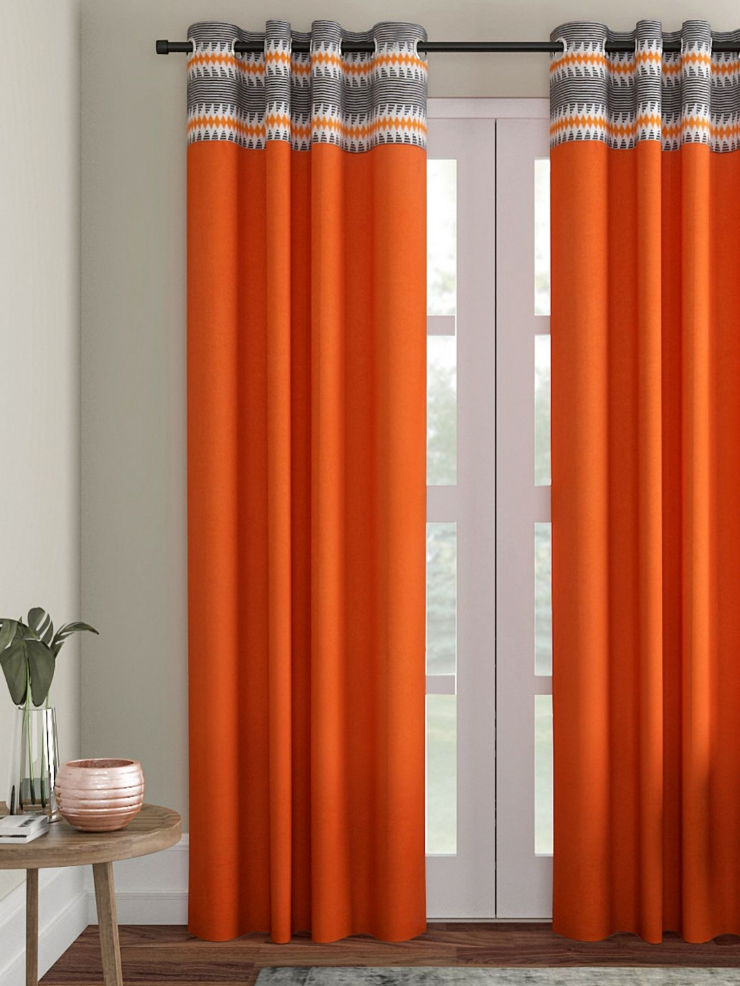 Aura Orange Abstract Printed Cotton Long Door Curtain