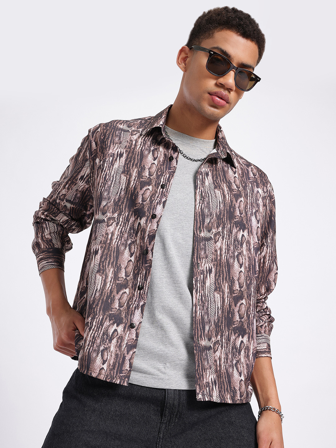 Snake Skin Drip Regular Fit Casual Shirt