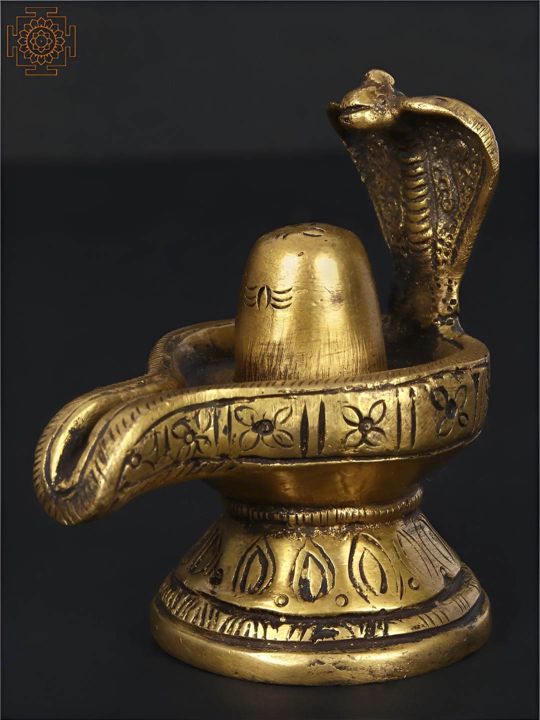 Exotic India Shiva Linga with Snake Crowning Gold Brass Metallic Prayer Room Medium Showpiece - 2.7 Inches