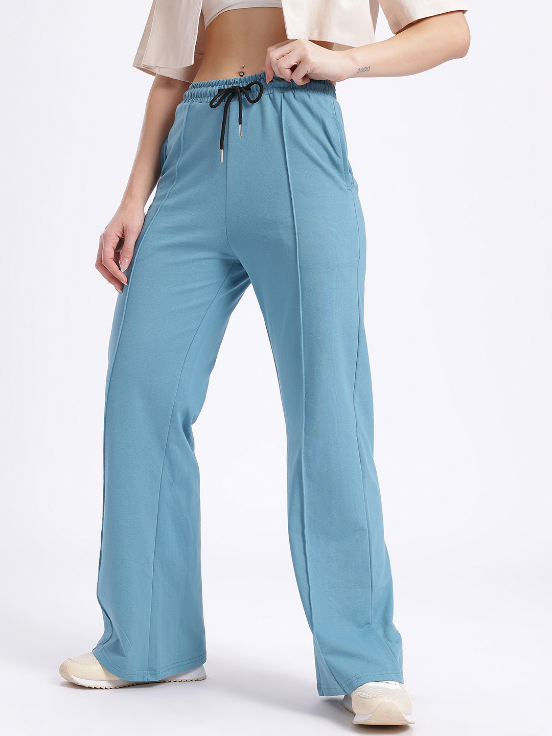 glitchez Women Front Seam Wide Leg Track Pants